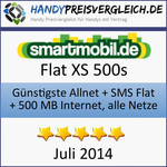 Günstigste Allnet Flat + SMS Flat + Internet Flat 500 MB: smartmobil Flat XS 500S